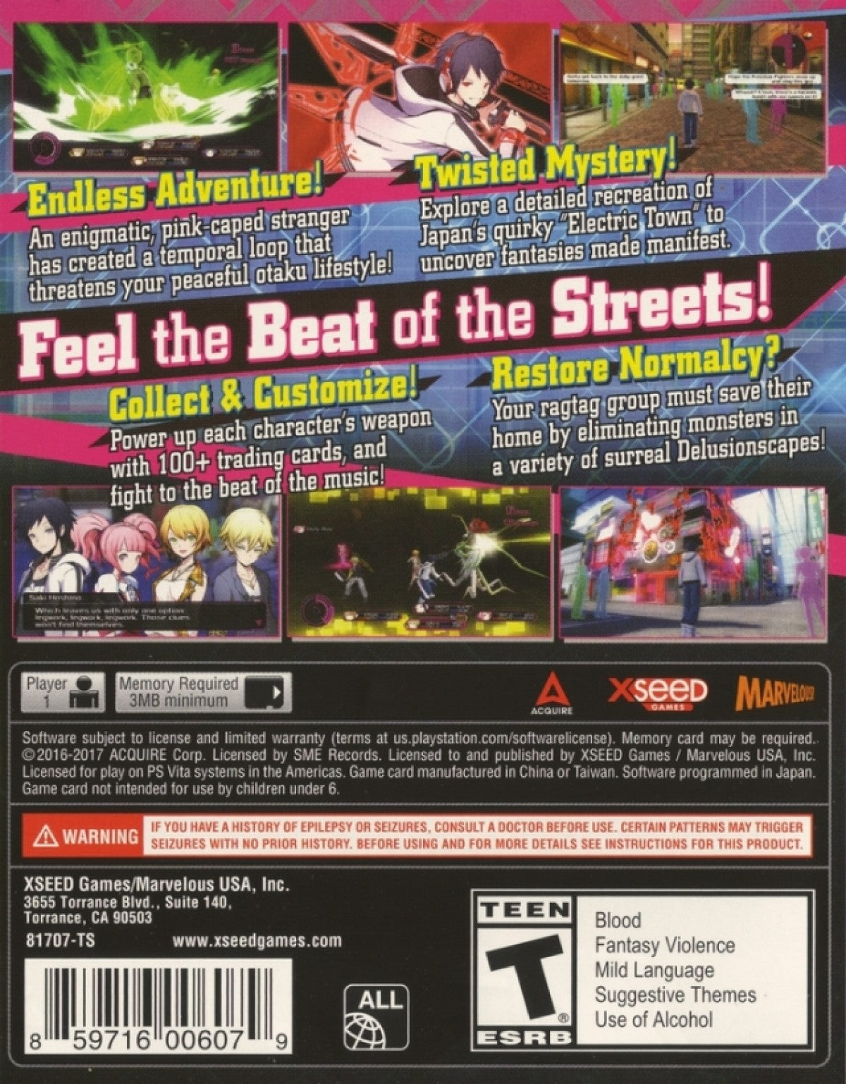 Akiba's Beat back cover art for PlayStation Vita (PS VITA) JRPG video game