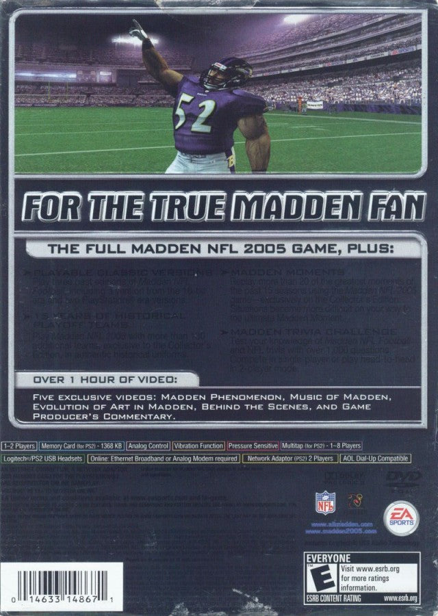 Madden NFL 2005 Collector's Edition back cover art for PlayStation 2 (PS2) video game