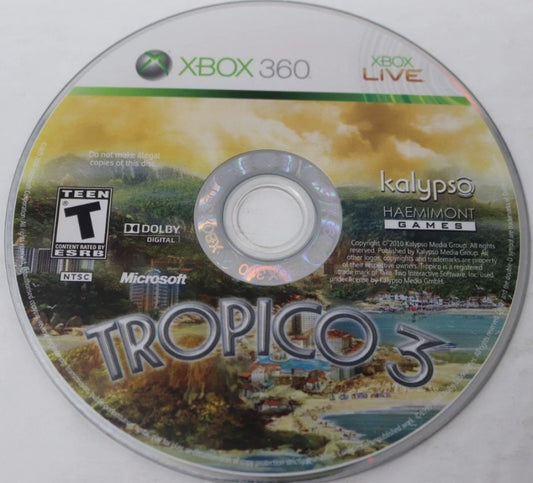 Tropico 3 disc for Xbox 360 (X360) city-building political simulation video game