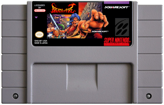 Breath of Fire Super Nintendo SNES JRPG role playing game fantasy adventure turn based combat Capcom classic dragon transformation story driven exploration party based RPG retro 16 bit gaming Super Nintendo Entertainment System software video game title cartridge