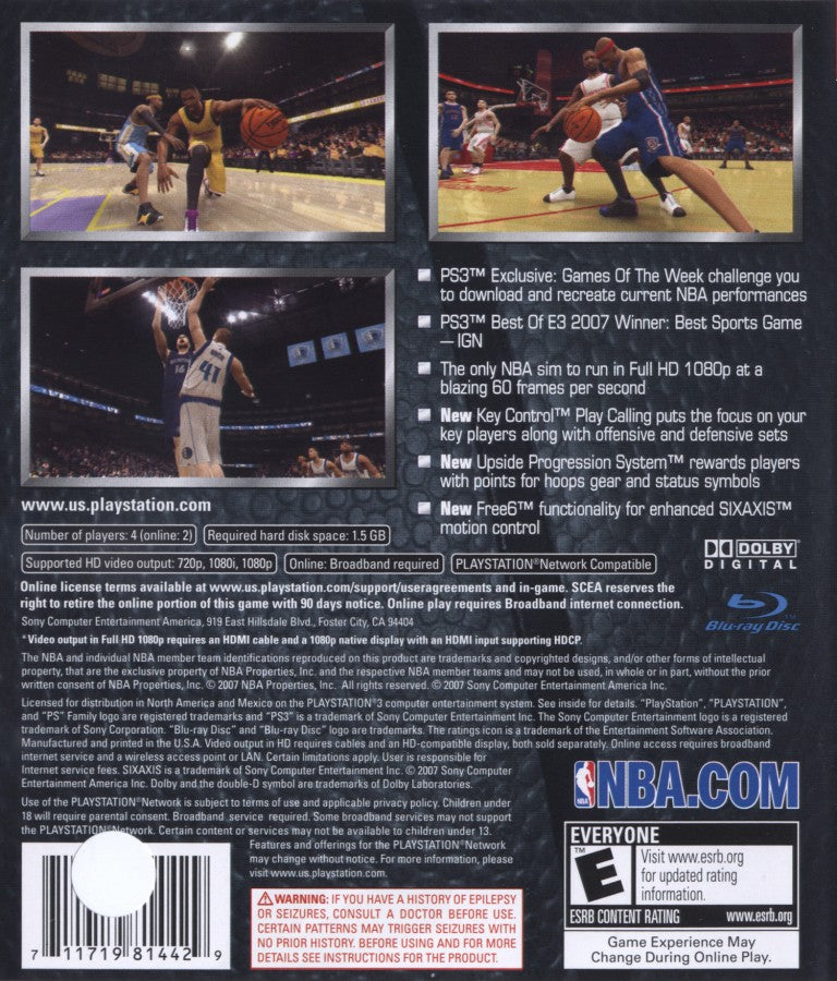 NBA 08 back cover art for PlayStation 3 (PS3) video game