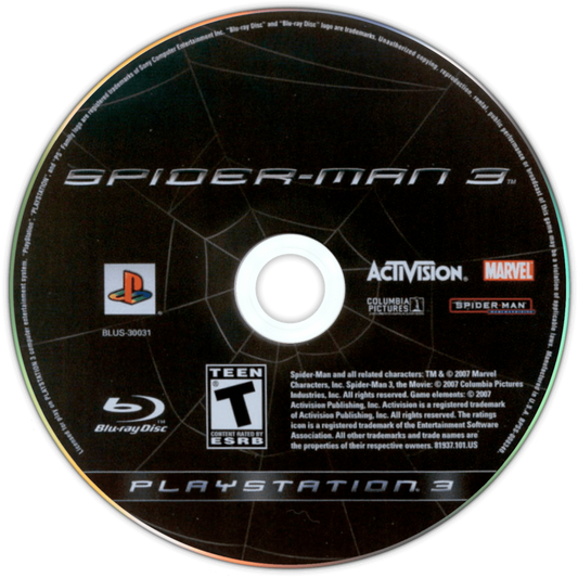 Spider-Man 3 PS3 action-adventure video game disc