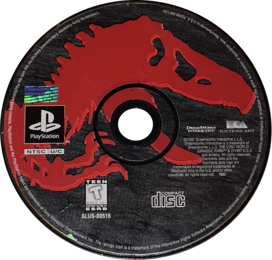 The Lost World: Jurassic Park game for the PlayStation featuring action gameplay set in the Jurassic Park universe with dinosaur encounters multiple playable characters and mission based objectives across island environments inspired by the film series disc