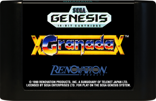 Granada Sega Genesis GEN video game featuring top down action shooter gameplay futuristic tank combat enemy battles weapon upgrades strategic movement challenging missions desert environments and classic 16 bit Sega gameplay retro video game collection collectible gaming appeal game cartridge