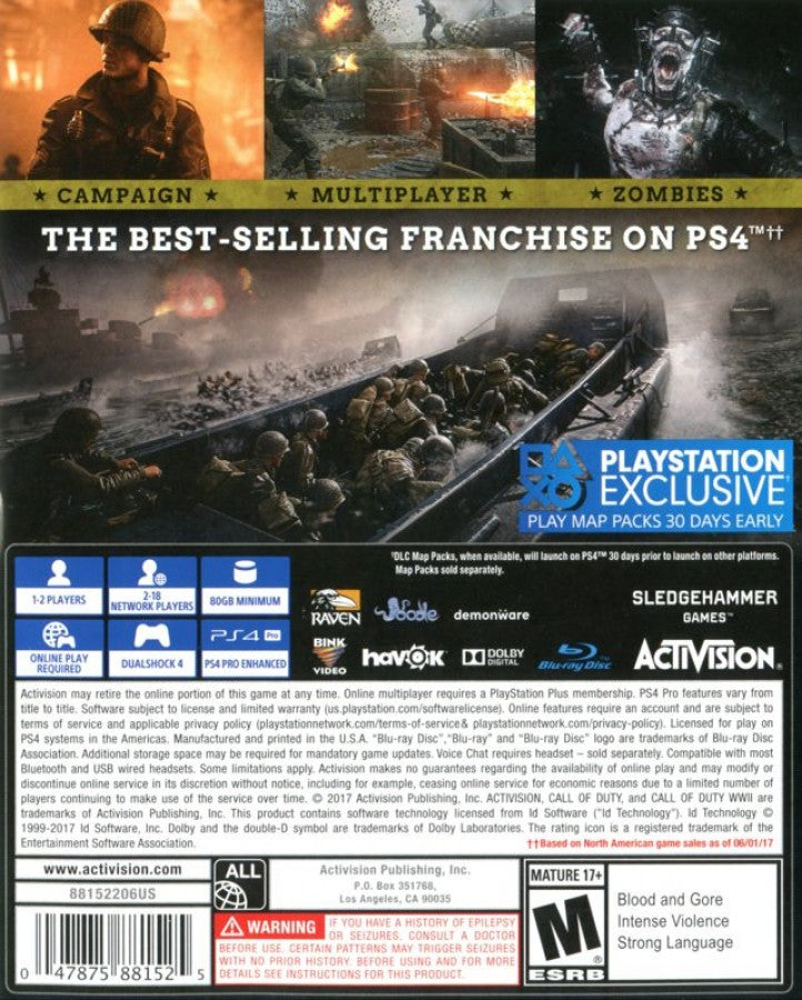 Call of Duty: WWII back of case for PlayStation 4 (PS4) first-person shooter video game