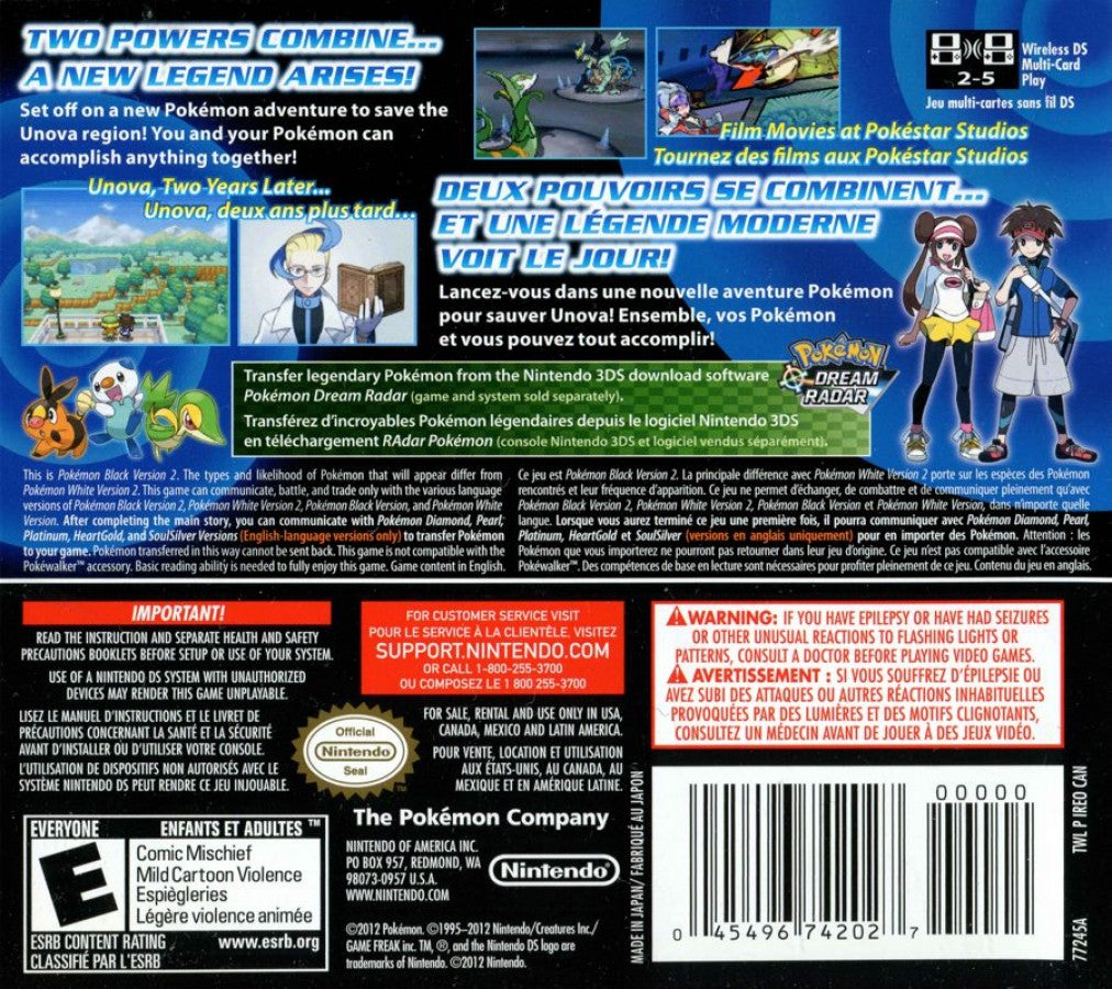 Pokémon: Black Version 2 back of case for Nintendo DS (DS) Pokémon RPG adventure video game