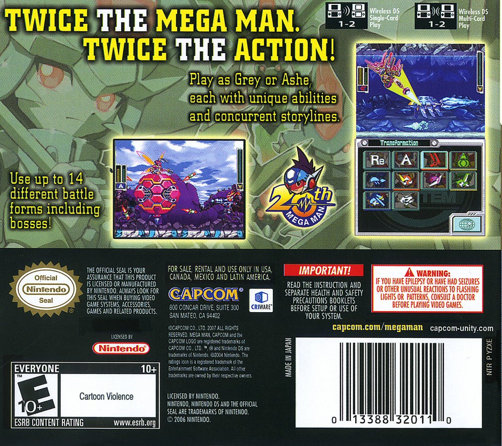 Mega Man ZX Advent Nintendo DS game featuring fast-paced action platforming and transformation-based Mega Man gameplay back cover
