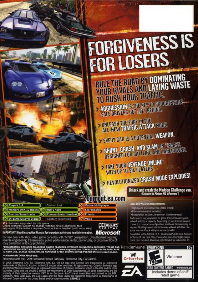 Burnout Revenge back cover art for Xbox (XBOX) video game