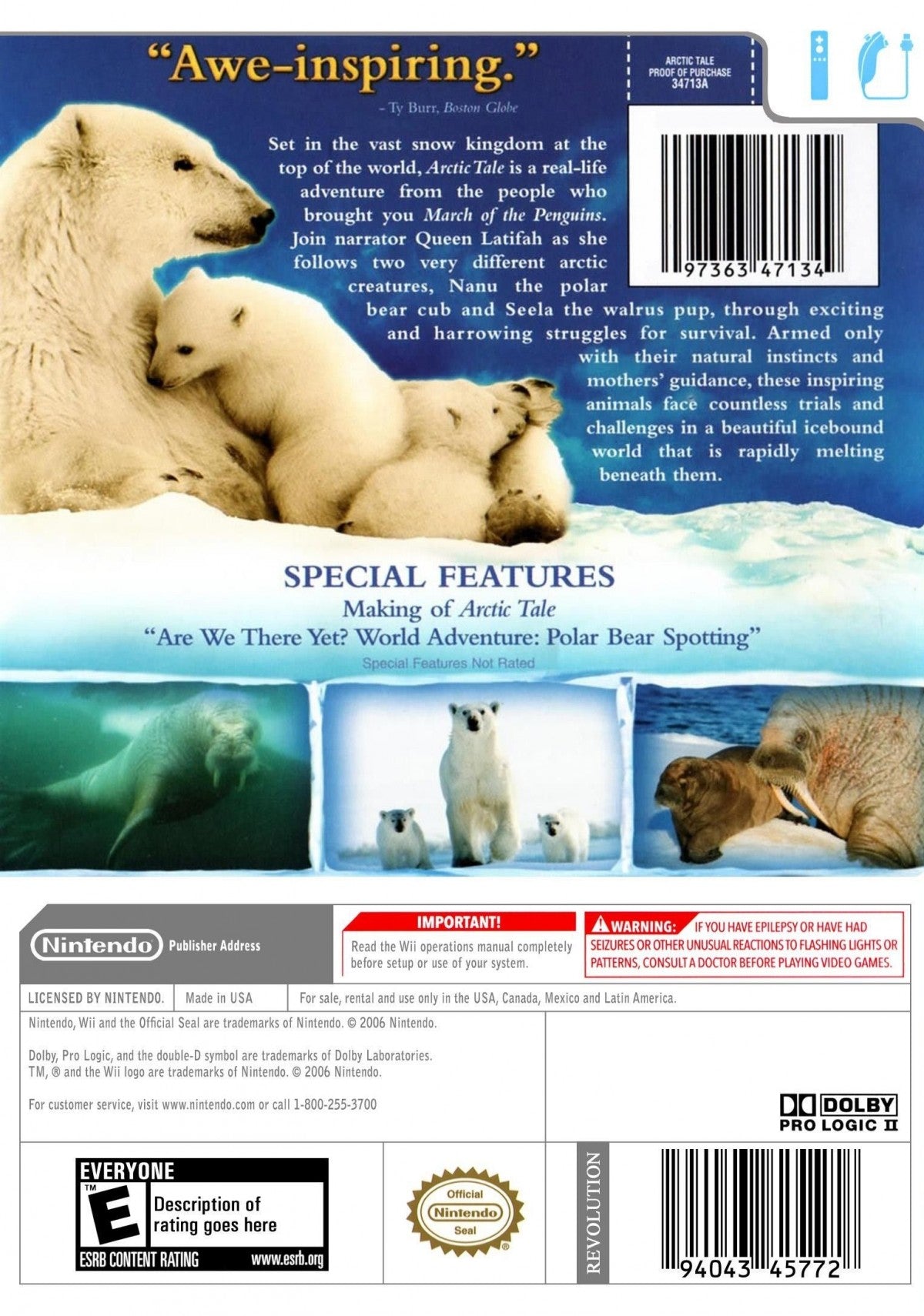 Arctic Tale back cover art for Nintendo Wii (Wii) video game