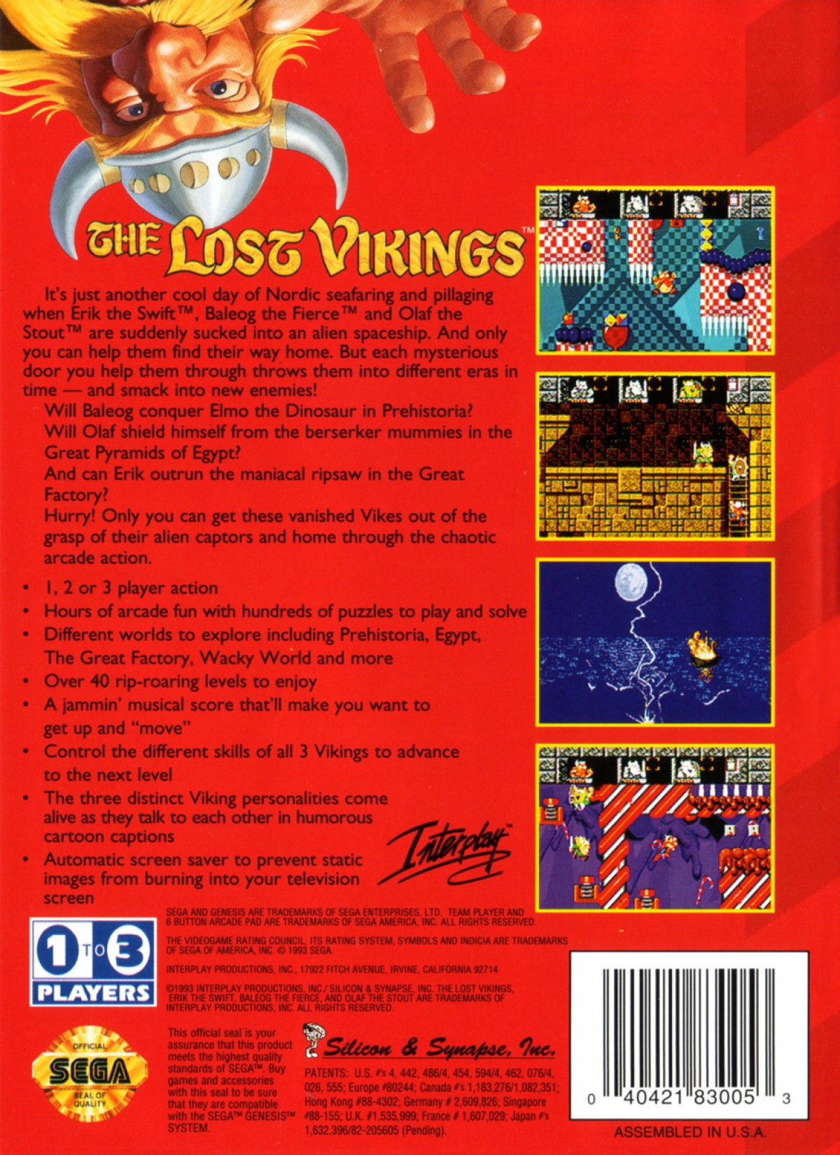 The Lost Vikings Sega Genesis retro video game puzzle platformer back of case (1993)