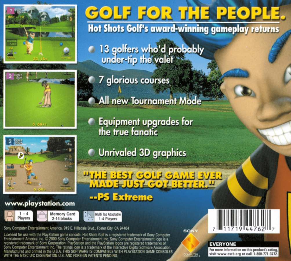 Hot Shots Golf 2 back of case for PlayStation 1 (PS1) retro golf video game