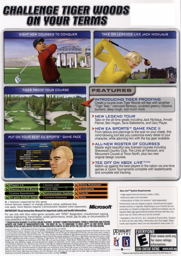 Tiger Woods PGA Tour 2005 back cover art for Xbox (XBOX) video game