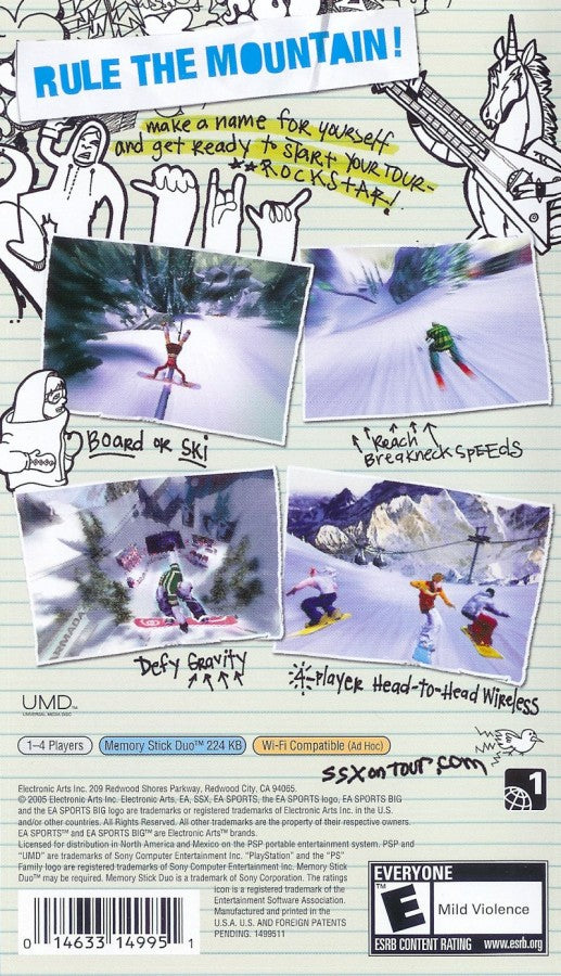 SSX On Tour back of case for PlayStation Portable (PSP) snowboarding sports game