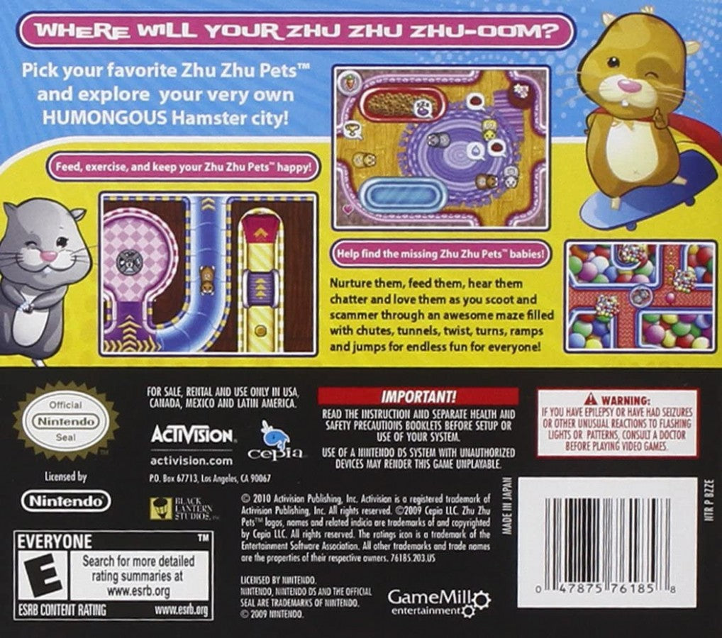Zhu Zhu Pets back of case for Nintendo DS (DS) virtual pet simulation video game