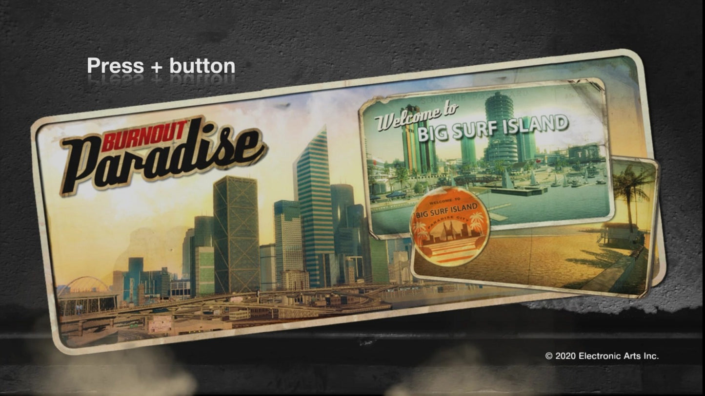 Burnout Paradise Remastered title page for Nintendo Switch (NS) video game