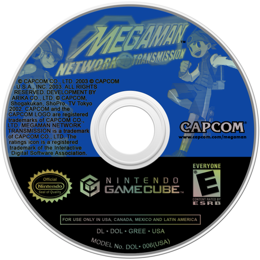 Mega Man Network Transmission GameCube GC video game, action platformer, MegaMan Battle Network series, sci-fi adventure, Nintendo GameCube title disc art