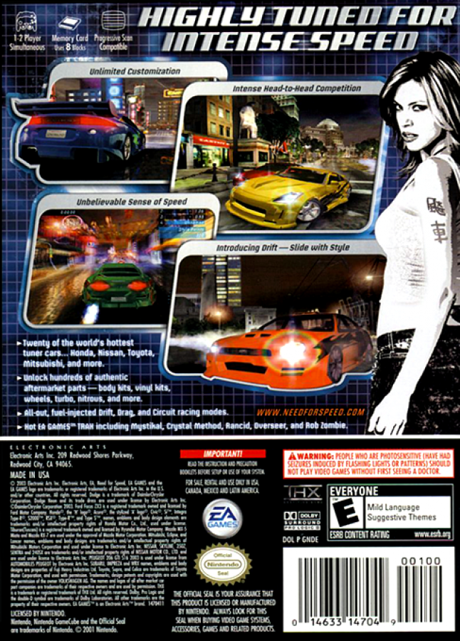 Need for Speed: Underground back of case for Nintendo GameCube (GC) street racing video game