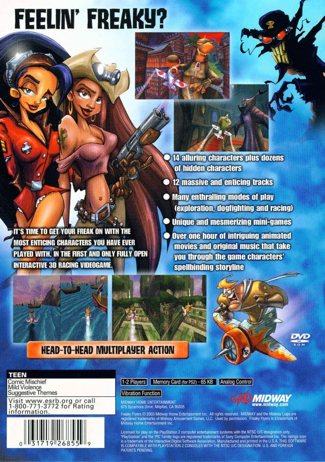 Freaky Flyers PS2 PlayStation 2 arcade racing combat flight game retro video game back of case