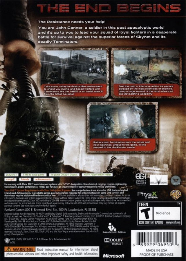Terminator Salvation back of case for Xbox 360 (X360) third-person shooter action video game