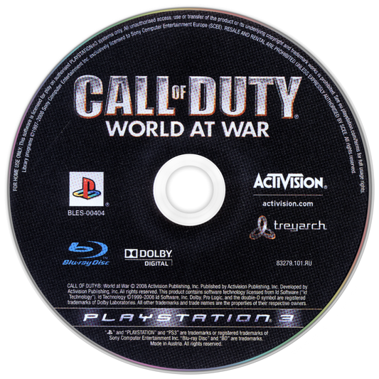 Call of Duty: World at War disc for PlayStation 3 (PS3) video game