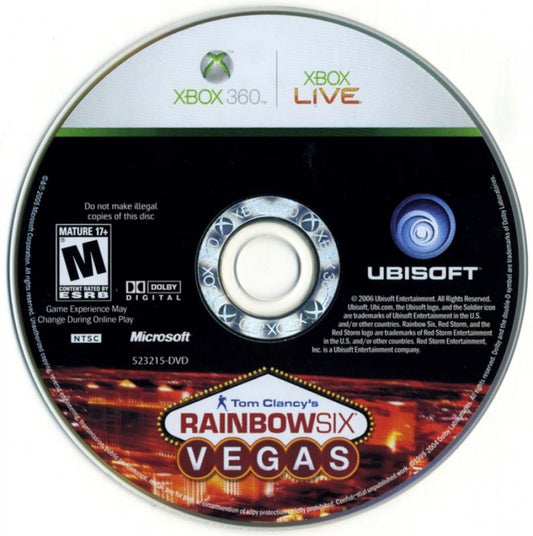 Tom Clancy's Rainbow Six: Vegas disc for Xbox 360 (X360) tactical first-person shooter video game