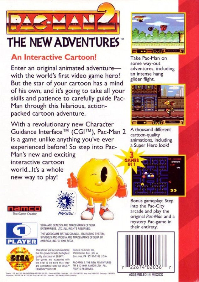 Pac-Man 2: The New Adventures back cover art for Sega Genesis (GEN) video game