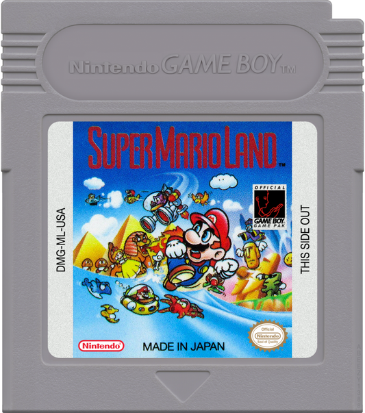 Super Mario Land Game Boy cartridge with colorful artwork and branding.