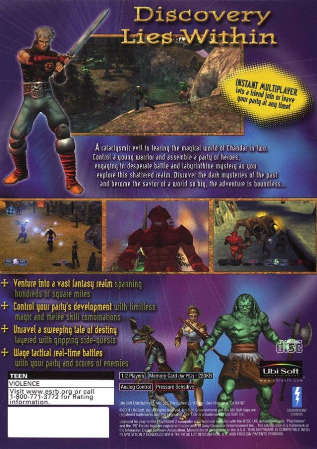 The Legend of Alon Dar PS2 PlayStation 2 action RPG role playing game retro video game back of case