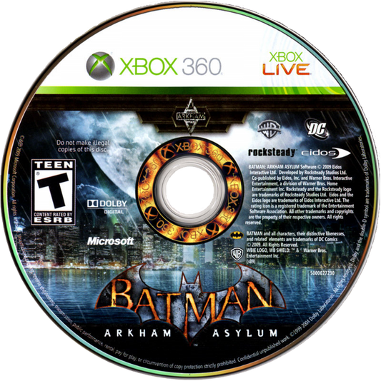 Retro Batman Arkham Asylum Xbox 360 inspired design featuring dark superhero action adventure aesthetic vintage HD era Gotham City atmosphere stealth combat predator gameplay Arkham Island asylum setting iconic DC Comics Batman experience nostalgic cinematic presentation disc