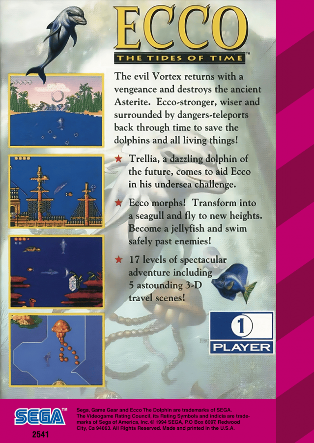 Ecco: The Tides of Time back cover art for Sega Game Gear (GG) video game