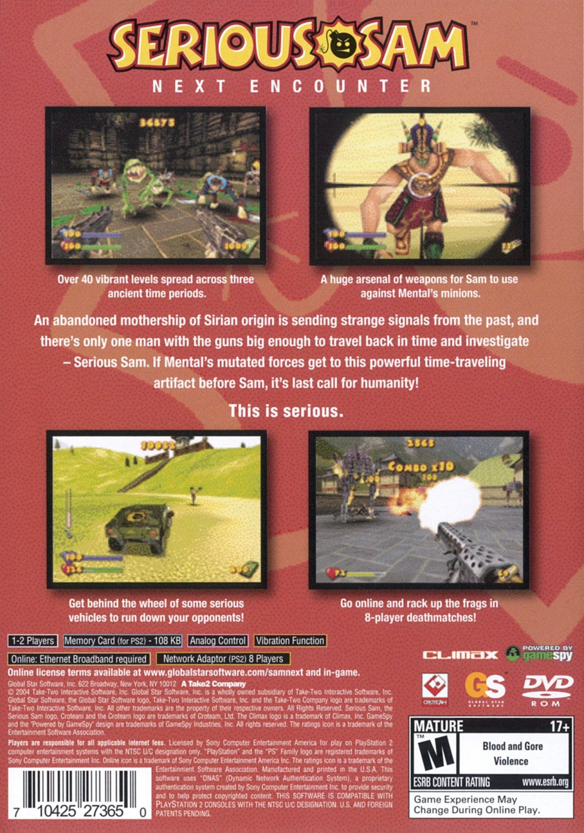 Serious Sam Next Encounter PlayStation 2 retro video game first person shooter back of case (2004)