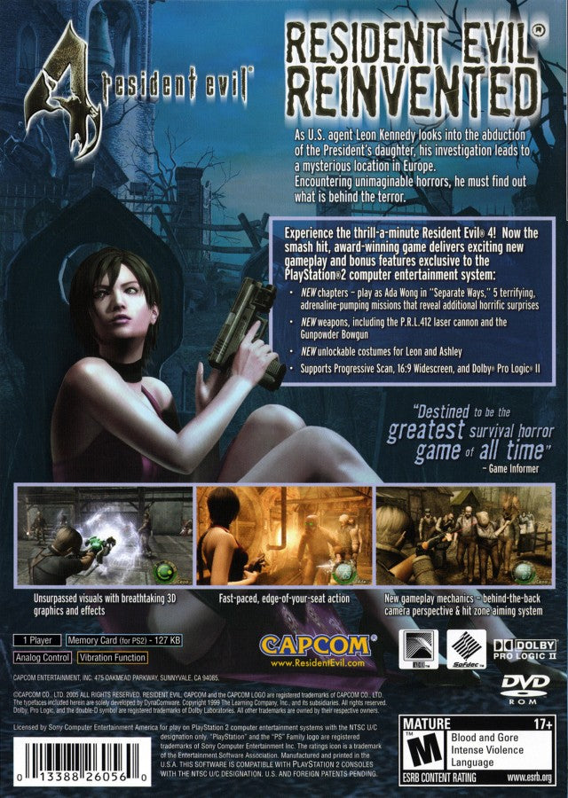 Resident Evil 4 – PlayStation 2 (PS2) video game back of case, survival horror game.