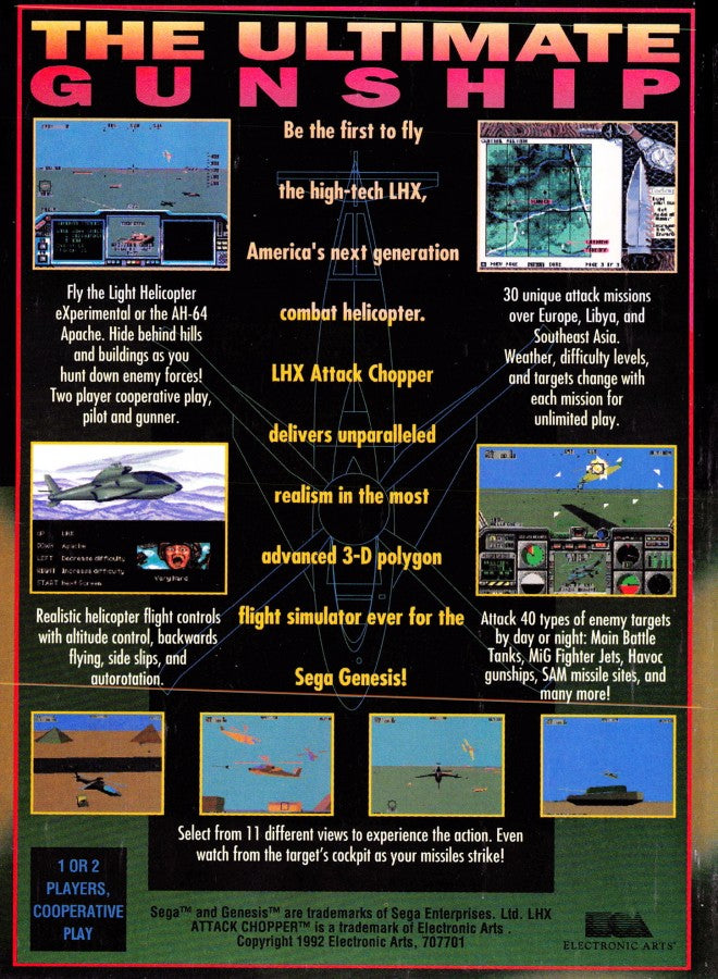 LHX Attack Chopper back cover art for Sega Genesis (GEN) video game