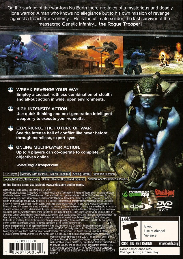 Rogue Trooper PlayStation 2 PS2 retro video game tactical shooter back of case (2006)