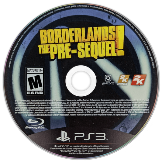 Borderlands: The Pre-Sequel disc for PlayStation 3 (PS3) video game