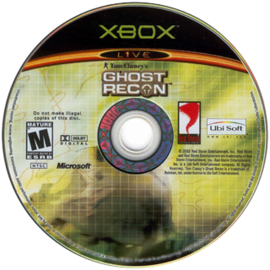 Tom Clancy’s Ghost Recon for Xbox with tactical military action and squad-based combat visuals disc