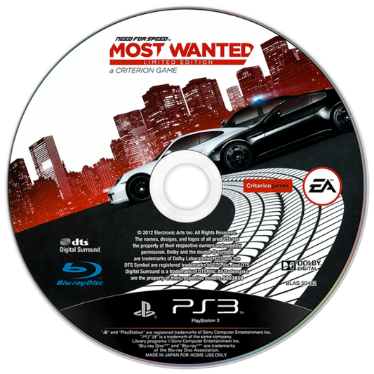 Need for Speed Most Wanted Limited Edition PlayStation 3 PS3 video game, arcade racing, open-world pursuits, high-speed action title disc
