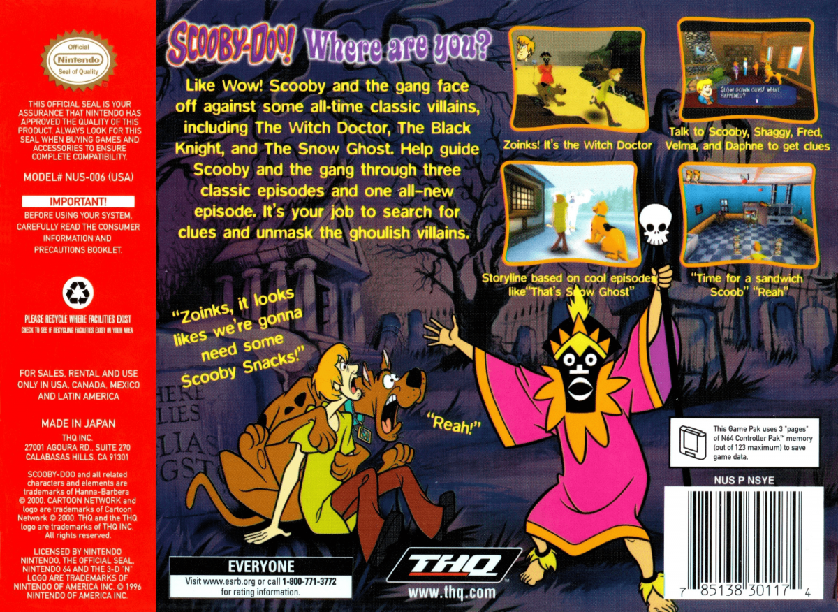 Scooby-Doo Classic Creep Capers game back cover for Nintendo 64 video game.