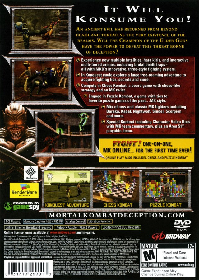 Mortal Kombat Deception Premium Pack PlayStation 2 (PS2) fighting video game back of case