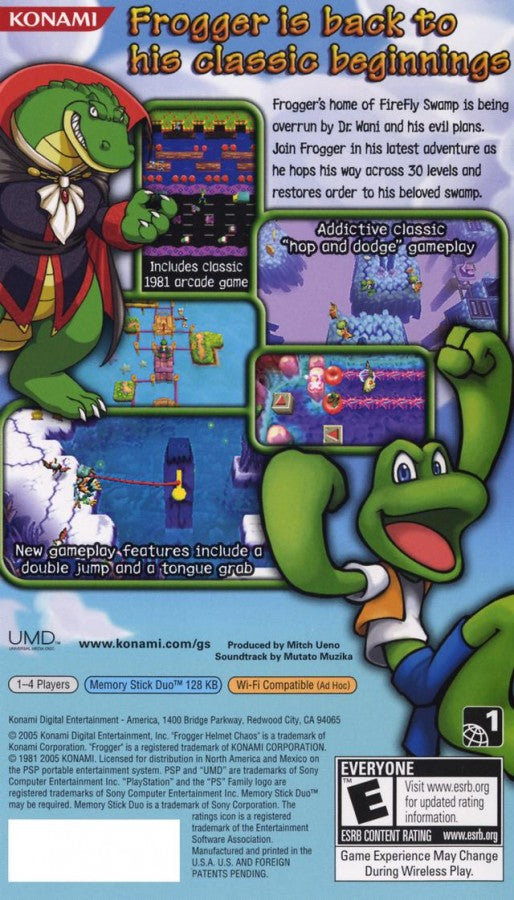 Frogger Helmet Chaos back of case for PlayStation Portable (PSP) action platformer video game