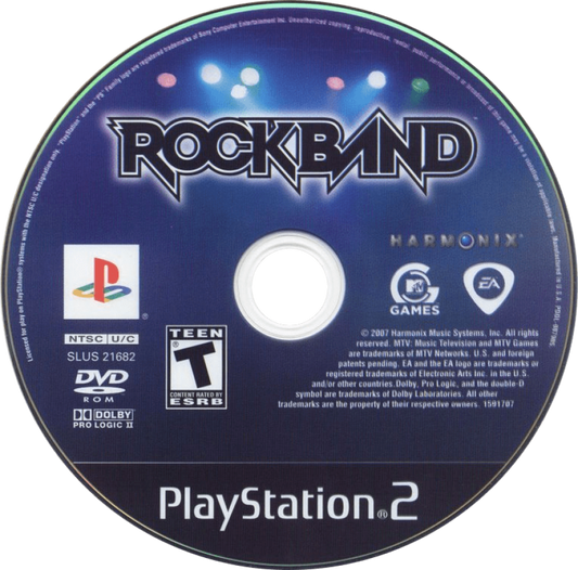 Rock Band – PlayStation 2 (PS2) video game disc, music rhythm game.