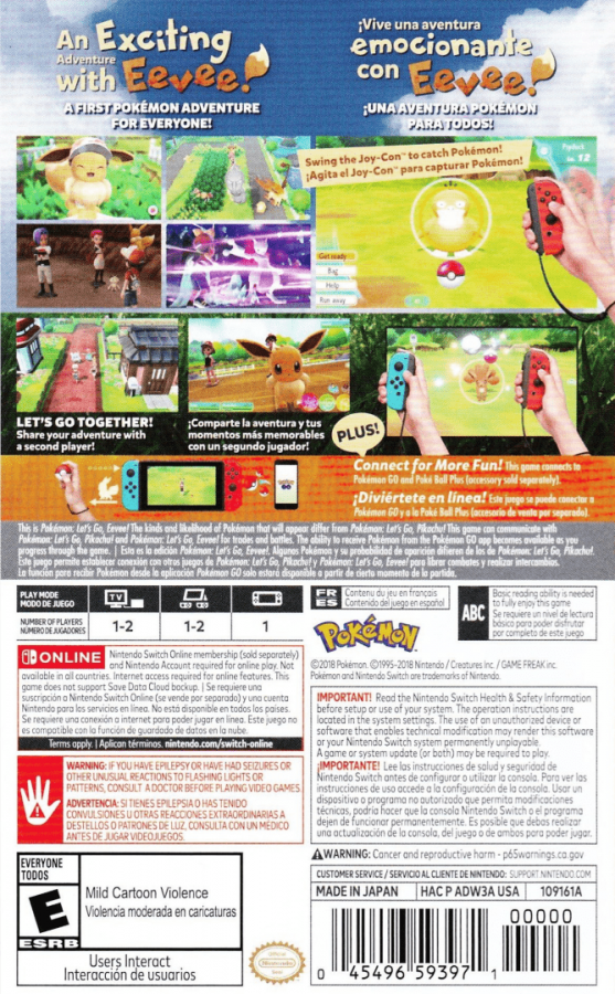 Pokemon: Let's Go Eevee back of box for Nintendo Switch (NS) video game