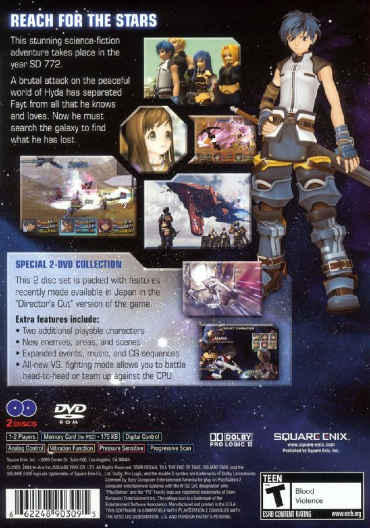 Star Ocean Till the End of Time PS2 PlayStation 2 JRPG role playing game sci fi fantasy real time battle system story driven adventure retro video game back of case Greatest Hits edition