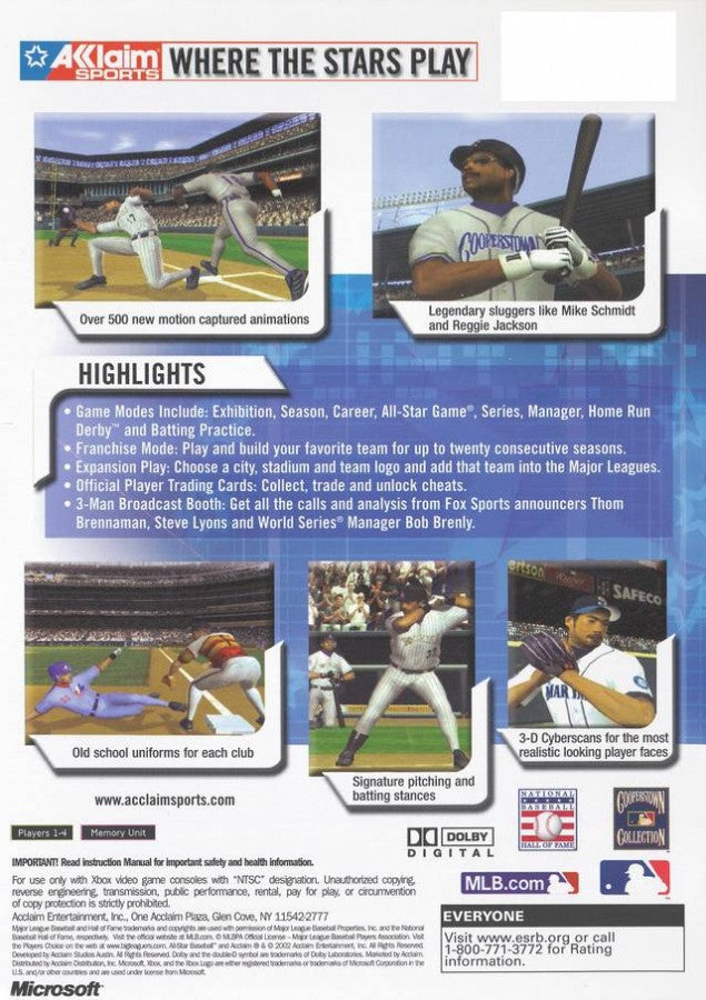 All-Star Baseball 2004 back cover art for Xbox (XBOX) video game