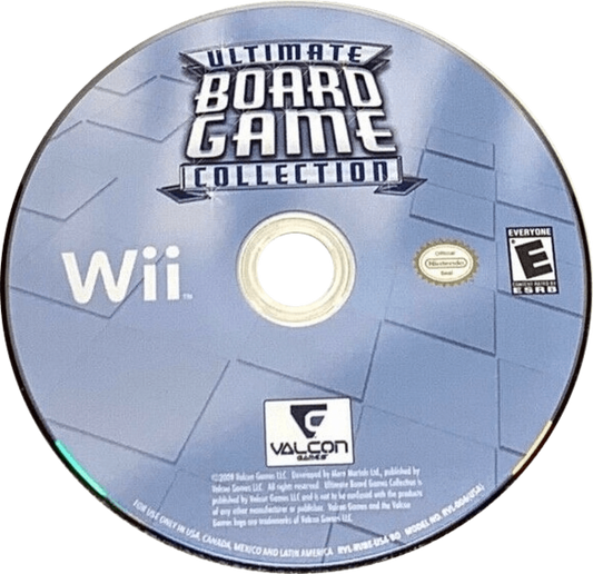 Ultimate Board Game Collection disc art for Nintendo Wii (Wii) featuring classic board and parlor games like chess, checkers, backgammon, and more, all playable with motion‑controlled family fun.