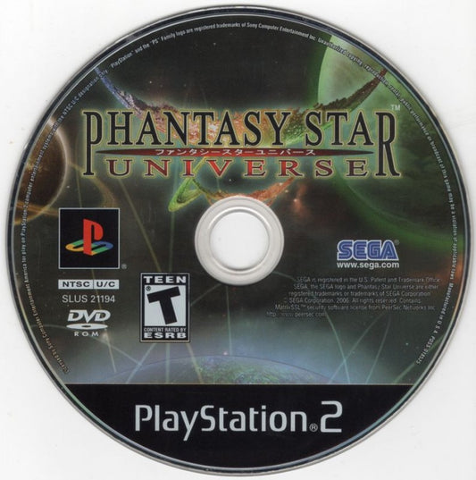 Phantasy Star Universe – PlayStation 2 (PS2) video game disc, action role-playing game.