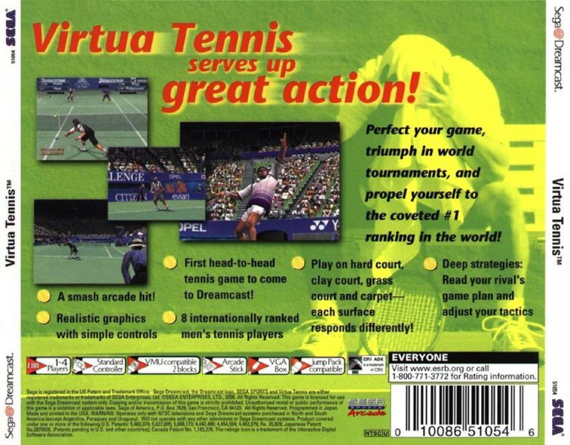 Virtua Tennis back cover art for Sega Dreamcast (DC) video game
