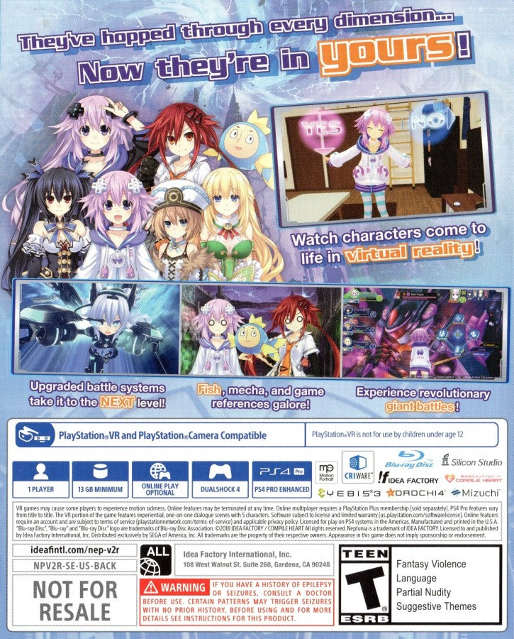 Megadimension Neptunia VIIR – PlayStation 4 (PS4) video game back of case, Japanese role-playing game