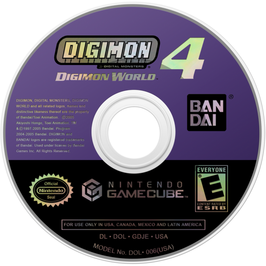 Disc art for Digimon World 4 GameCube GC video game, action RPG, monster training and battles, adventure, multiplayer, classic Nintendo GameCube title