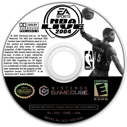 NBA Live 2004 GameCube game featuring realistic basketball gameplay and authentic NBA simulation on Nintendo GameCube disc